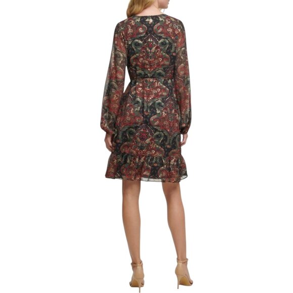Tommy Hilfiger Women Paisley Print Long Sleeve Dress Keyhole Back Lined Size 18 - Picture 13 of 13